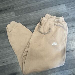 Nike Men's Tan Fleece Joggers with White Swoosh